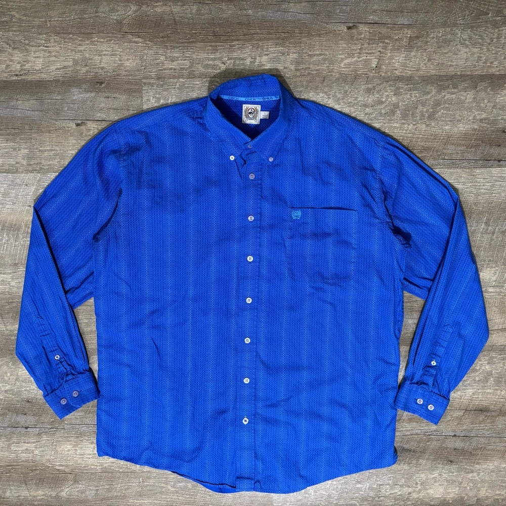 Cinch Shirt Men's L Blue Geometric Print Button Down Long Sleeve Western